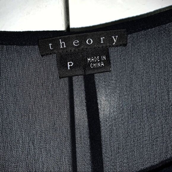 Theory Navy 100% Silk Black Lace Asymmetrical Ruffle Collar SLEEVELESS Top - Picture 7 of 15